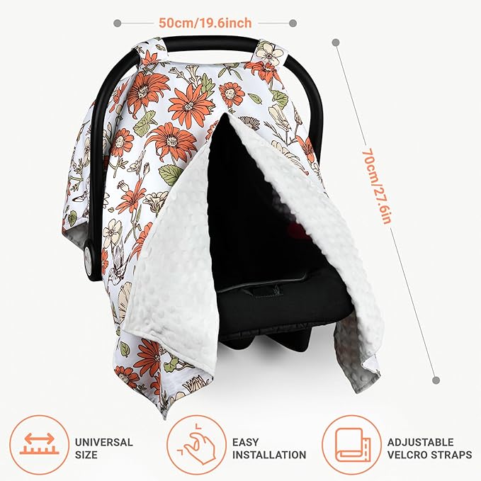 Metplus 2 in 1 Baby Car Seat Cover, Car Seat Canopy for Babies, Mom Multiuse Nursing Cover, Minky Baby Carrier Covers, Newborn Boy Girl, Peekaboo Opening