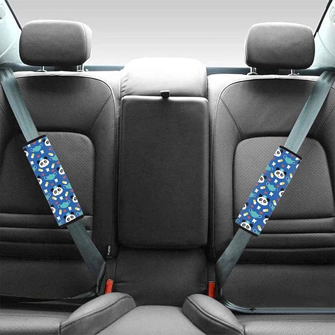 Panda Car Seat Strap Pads Blue Shoulder Strap 2 Pieces Seat Belt Cushion Universal Seatbelt Covers for Adult Women Breathable Soft Seat Strap Pads Vehicle Accessories Decor