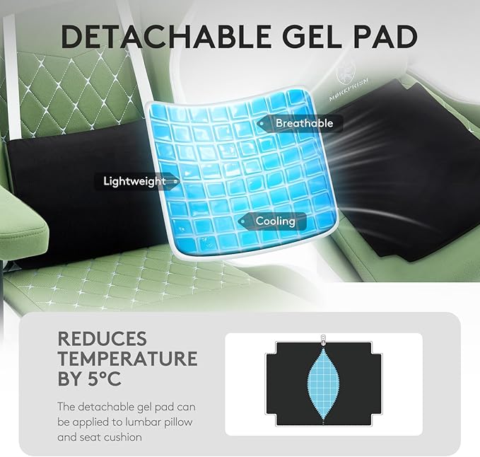 Gaming Chair Breathable Fabric,Computer Office Chair with Footrest,Massage Lumbar Support and Gel Pad,Ergonomic Reclining Gamer Chair with Adjustable Armrests and Spring Cushion Green