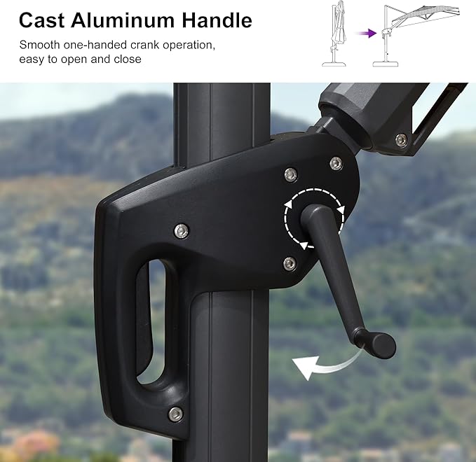 PURPLE LEAF 9.8' X 9.8' Tilting Patio Umbrella with Base Outdoor Cantilever Swivel Square Umbrella with Tilt Aluminum Offset Umbrella with 360-degree Rotation for Garden Deck Pool Patio Grey