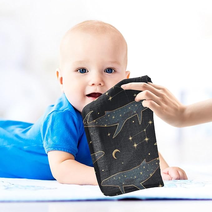 vvfelixl Baby Muslin Washcloths Celestial Constellation Whale Baby Burp Cloths Cotton Baby Face Towel for Newborn Infants Boys Girls Soft and Absorbent 11.8 X 11.8 in, 3 Pack