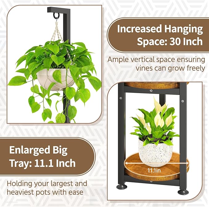 LASZOLA Black 4 Tier Tall Plant Stand Indoor with Hanging Ring, Large Heavy Duty Metal Vertical Corner Rack for Multiple Planter, Sturdy Wrought Iron Flower Shelf Holder Organizer for House Patio