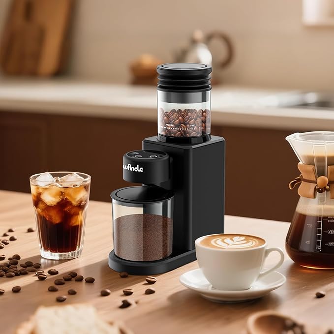 Wancle Conical Burr Coffee Grinder Touch Edition Electric Coffee Bean Grinder - 25 Grind Settings, Precision Timer, Anti-Static, Compact with Air Blower, 200W Motor