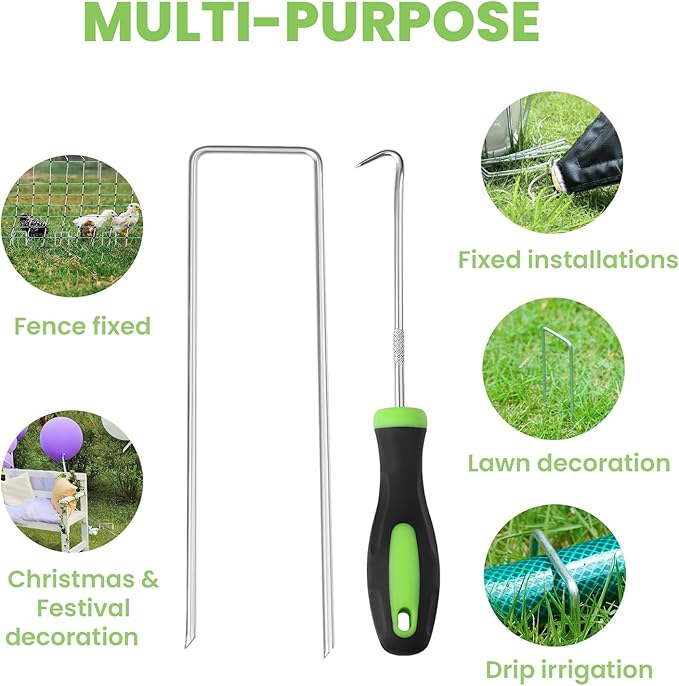 Bynccea 6 Inch 100 Pack Galvanized Landscape Staples Garden Stakes - 11 Gauge U-Shaped Pins for Securing Weed Barrier Fabric, Plant Covers, Tents, Yards, and Lawns