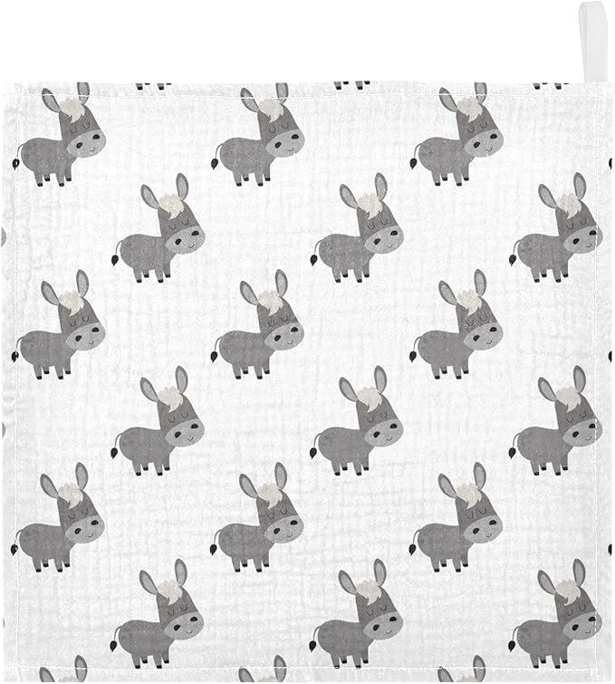 Cute Donkey Baby Washcloths Newborn Muslin Burp Cloths 3 Pack Soft Cotton Baby Face Bath Towel Drool Bibs for Infants, Girls and Boys 11.8 x 11.8 Inch
