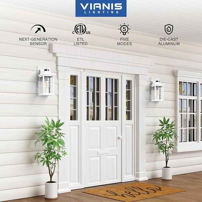 VIANIS Large Adjustable Sensitivity Motion Sensor Exterior Porch Lights, White Dusk to Dawn Outdoor Lighting, Anti-Rust Waterproof Front Porch Light for Garage, Front Door