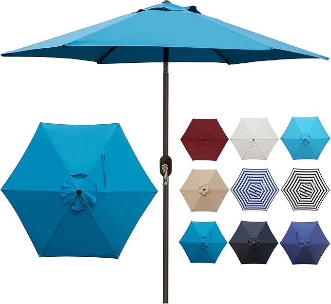 Blissun 7.5 ft Patio Umbrella, Yard Umbrella, Outdoor Market Umbrella with Push Button Tilt Crank (Cerulean)