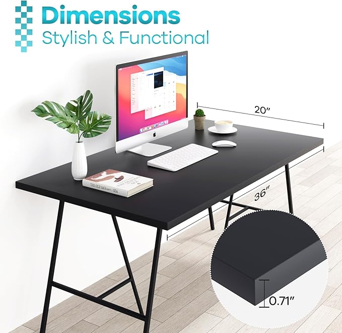 Kaboon 36x20 inch Black Table Top Universal, Solid One-Piece Desktop, Reversible Melamine Countertop, Double Desks, L-Desk DIY