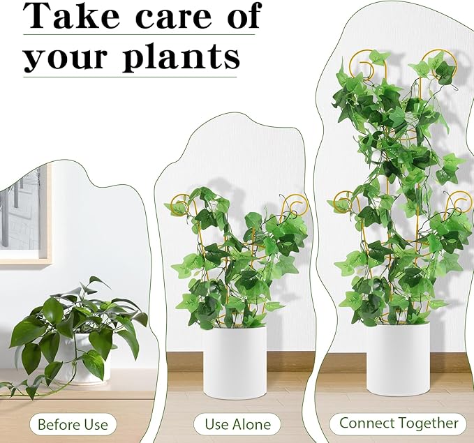 ZOUTOG Trellis for Climbing Plants Indoor 4 Pack 30 Inch,Rustproof Metal Garden Trellis for Potted Plants,Houseplant Support Indoor Outdoor for Ivy Pothos Monstera Hoya Flower Vines(Golden Round)