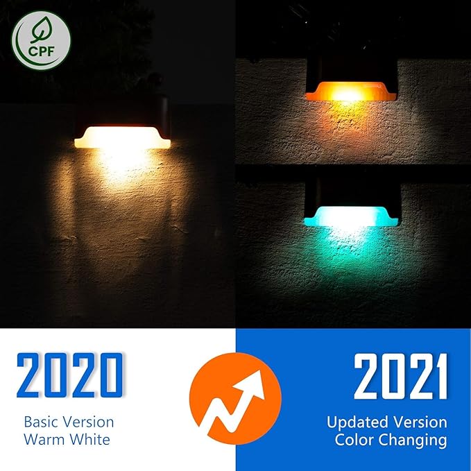 SOLPEX Color Changing Solar Deck Lights, 16 Pack Waterproof LED Lights for Decks,Stairs,Fences,Yards and Patios