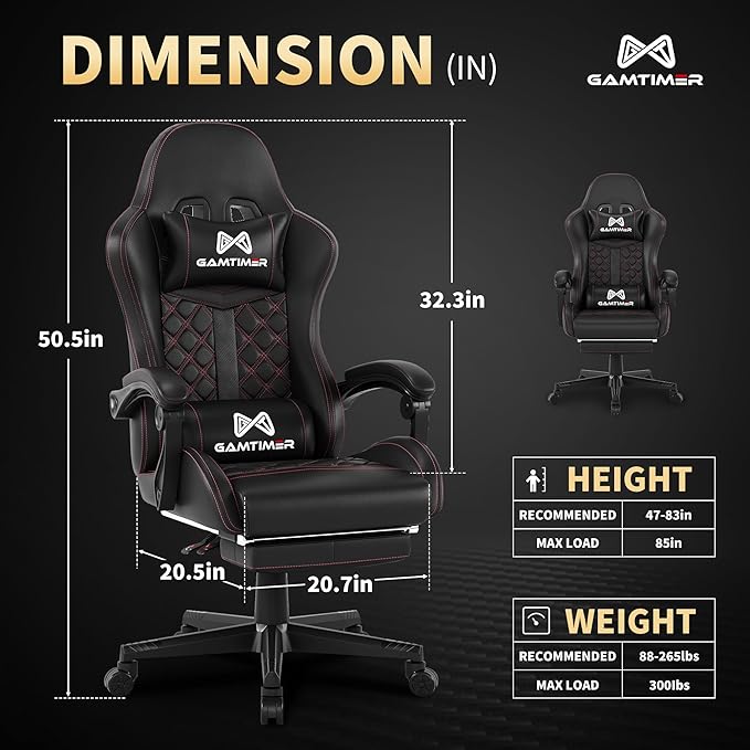 Gaming Chair, 400 lbs Adult Chair, High Back Computer Chair with Footrest and Linked Armrests, Office Video Game Chair with Lumbar Support (Black)