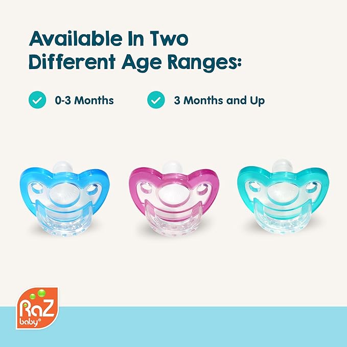 RaZbaby Jollypop Pacifier for Newborns & Up, USA Made, Natural Shaped Orthodontic Binky, Lovingly Shared in NICUs & Hospitals Worldwide, Medical-Grade 100% BPA-Free - 0-3 Months, 6 Pack - Teal