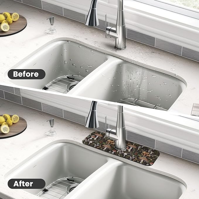 Mushroom Mushrooms Fern Forest Autumn Kitchen Sink Splash Guard Faucet Mat