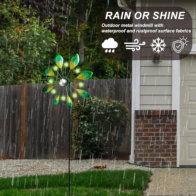 Metal Peacock Wind Spinner for Outdoor Garden Decor - 36 Inch Height Feather Wind Catcher with Stake, Lawn & Patio Art, Weather-Resistant Yar