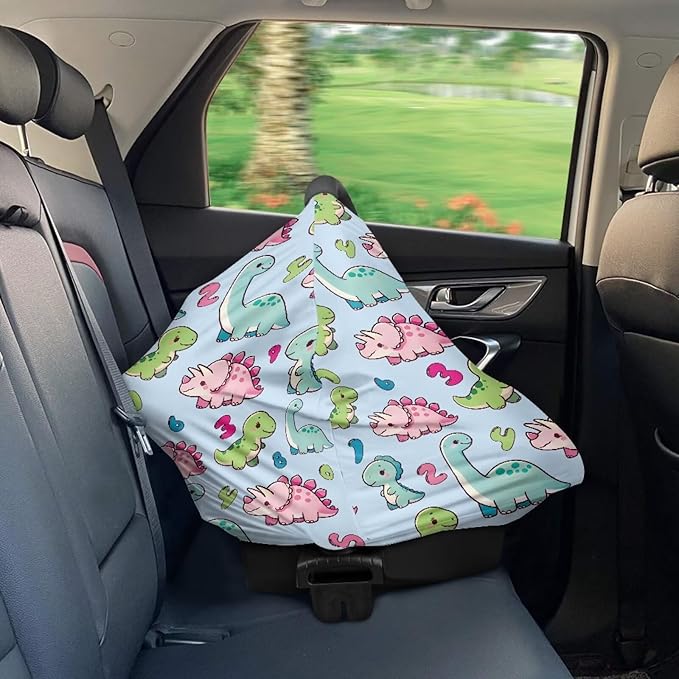 GIFTPUZZ Cartoon Dinosaur Nursing Cover for Breastfeeding Car Seat Cover Nursing Scarf Soft Car Seat Canopy Breathable Universal Nursing Cover Grocery Cart Cover Stroller Cover Dust Protector