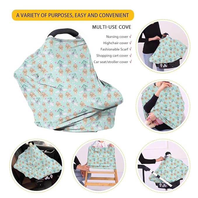 Forchrinse Cute Cat Books Print Baby Car Seat Canopy for Boys Girls-Soft Nursing Breastfeeding Cover Multi-use Stroller Cover Washable