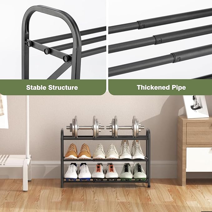 3-Tier Shoe Rack for Closet, 16"-33" Expandable ShoeRackAdjustable for Entryway Closet Doorway SturdyMetal, Black