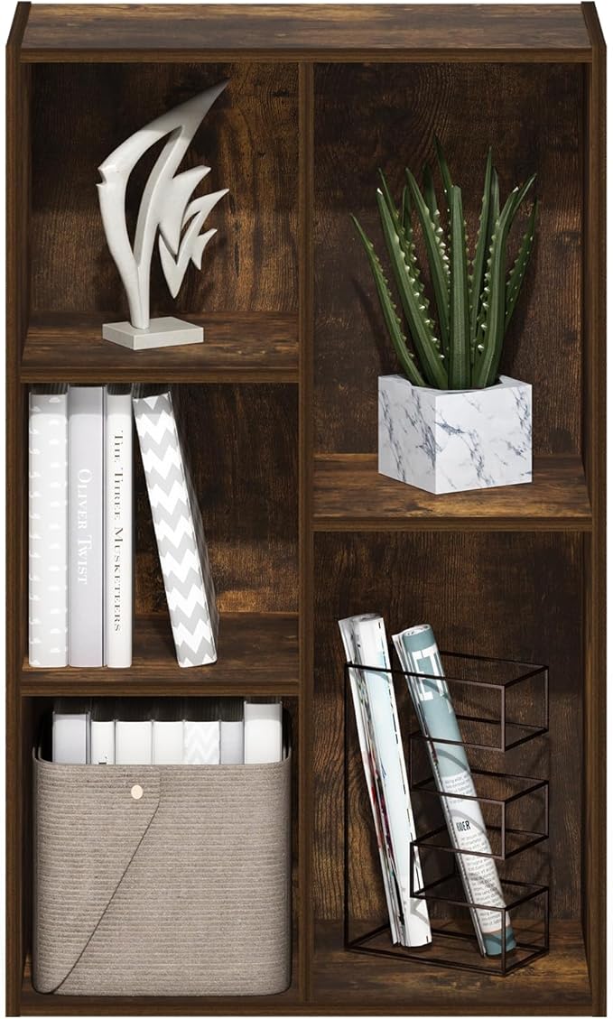 Furinno Luder 5-Cube Open Shelf Bookcase, Bookshelf, Amber Pine