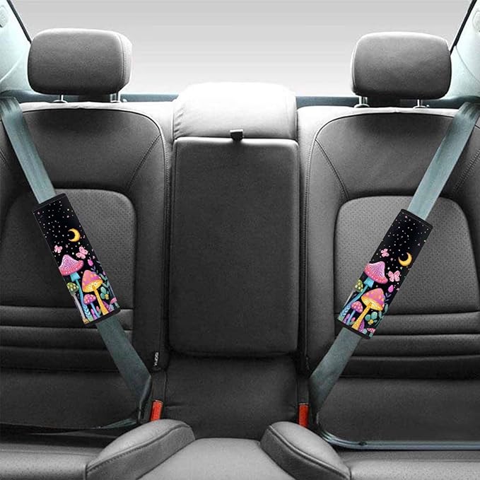 Mushroom Seat Belt Shoulder Strap Covers Pad for Car Butterfly Auto Seat Belt Cushion Pads 2 Packs Car Seat Straps Shoulder Pads Universal Safety Strap Cover for Auto SUV Truck Airplane