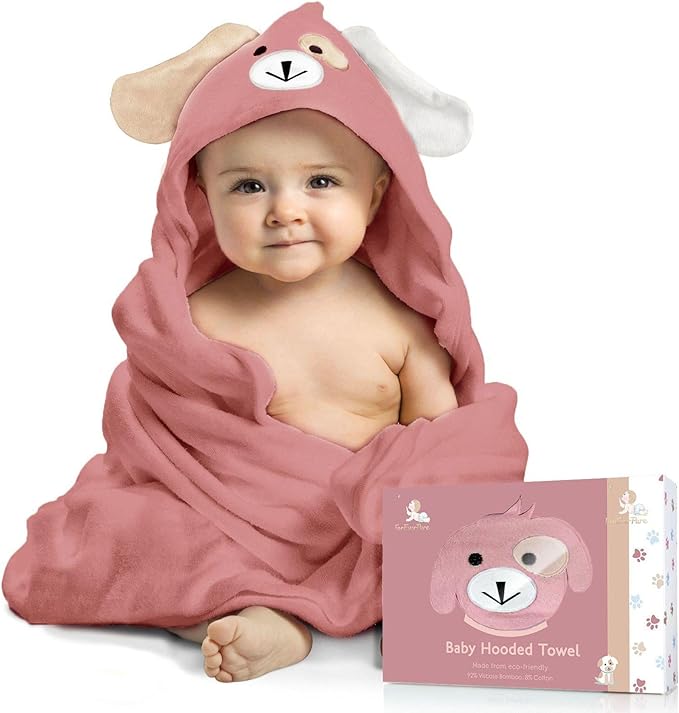Baby Hooded Towel, Soft & Absorbent Viscose Derived from Bamboo, Extra Large 35 x 35 Inches, Bath Towel for Newborns, Infants & Toddlers, Mauve Rose