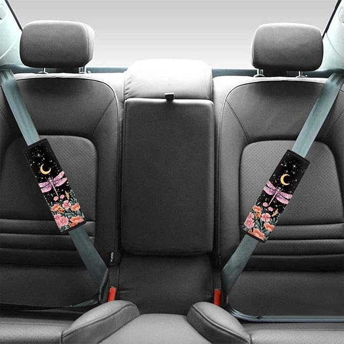 UNICEU Neoprene Soft Car Seatbelt Pads Protector Cover, Forest Floral Dragonfly Print 2 Packs Soft Car Safety Seatbelt Strap for Kids Adults