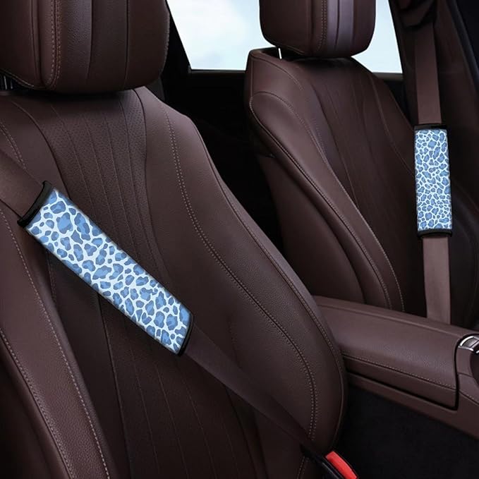 Leopard Print Car Safety Belt Cover Pad Set of 2 Pcs Cartoon Animal Skin Cheetah Pattern Car Seat Belt Pads More Comfort Driving Universal Car Interior Accessories