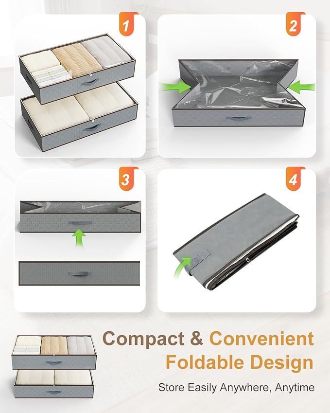 Large Under Bed Storage Containers,[4 Pack/Upgraded Bottom fabric]Carpet-Friendly Design Underbed Clothes Storage with Sturdy Sidewalls,Foldable under bed organizer for Clothes,Blankets,Sweater