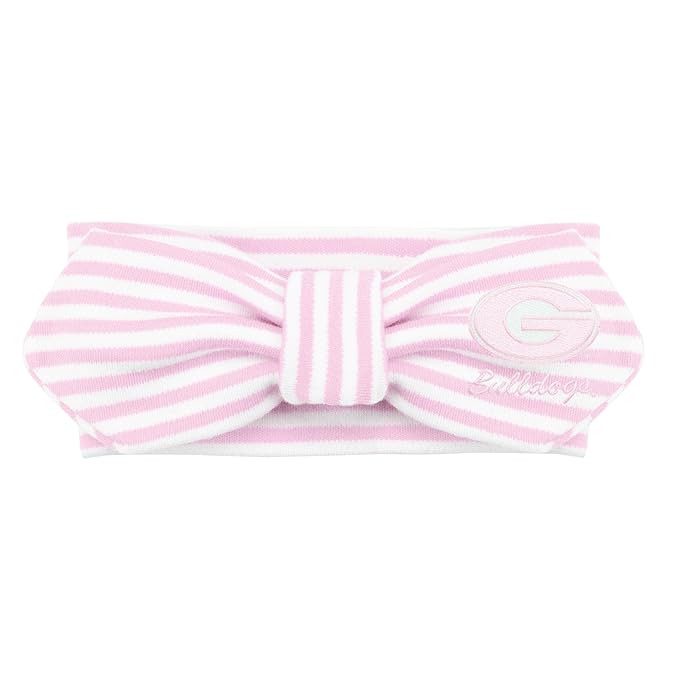 Creative Knitwear Georgia Bulldogs Infant Girls Pink/White Striped Hair Knot Headband Embroidered Logo - Size Newborn - 4T
