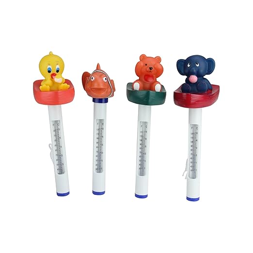 Set of 4 White and Orange Baby Floating Swimming Pool Thermometers with Cords 9.5"