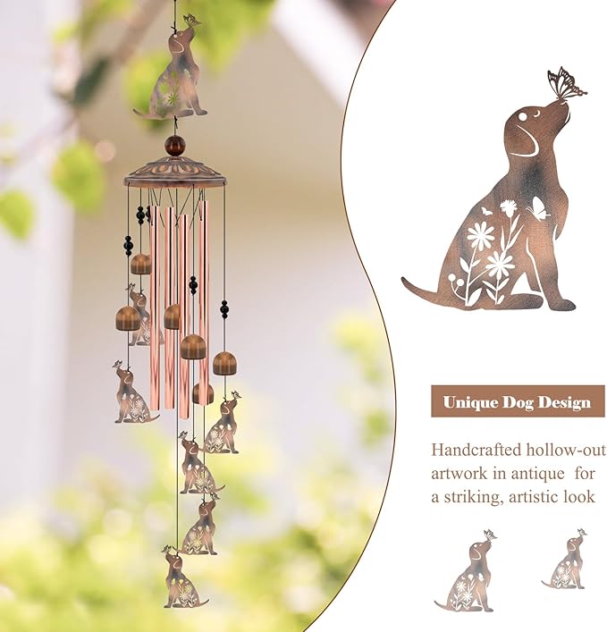 Dog Wind Chimes for Outside, 35‘’ Metal Dog WindChimes Gifts for Women/Men, Decoration for Outdoor, Home, Garden, Patio, Backyard
