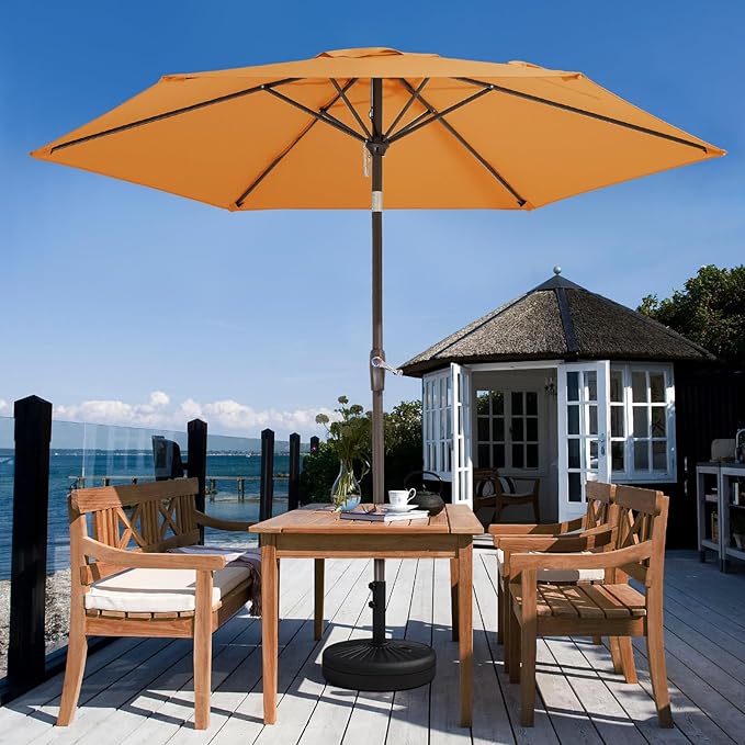 JEAREY 7.5FT Patio Umbrella Market Table Umbrella with 6 Sturdy Ribs, Push Button Tilt/Crank Outdoor Umbrella for Garden, Deck, Backyard, Pool and Beach,Tropical Orange