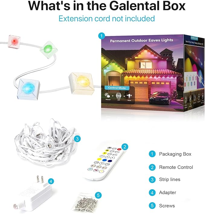Permanent Outdoor Lights, 100FT RGB+IC LED Lights with Smart APP & Remote Control, 72 Scene Modes, Waterproof IP65 for Holiday, Christmas, Yard Decorations(Extension Cord Not Included)