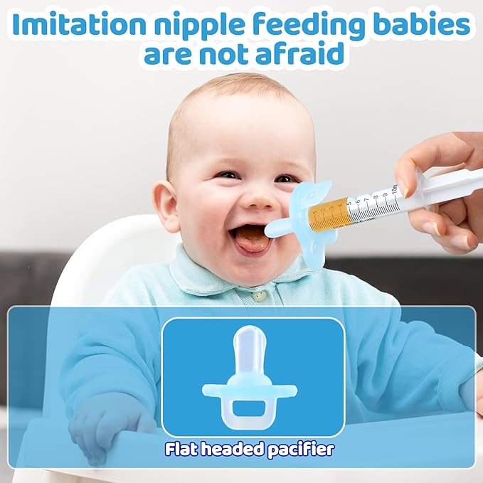 Baby Medicine Dispenser, Baby Medicine Syringe, 0 Months and up Baby Pacifiers, 100% Silicone Pacifiers, BPA-Free (Blue, Model 1)