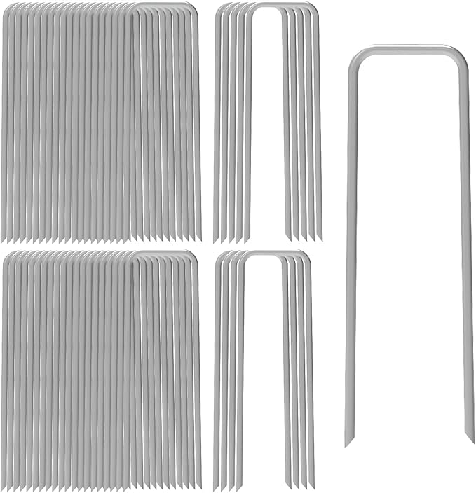 AAGUT 50 Pack 12 Inch Galvanized Garden Landscape Staples Stakes,Garden Staple U-Shaped Pins, Landscaping Staples for Sod Anchoring Landscape Fabric Irrigation Tubing