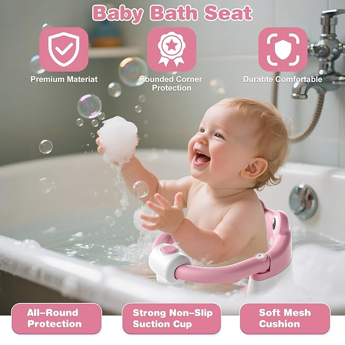 Baby Bath Seat for Babies 6 Months & up Non-Slip Toddler Bath Seats for Sitting Up Infant Bathtub Chair with Suction Cups and Soft Cushion for Baby Shower Tub Seat