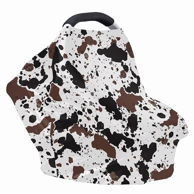 Biyejit Splash Cow Print Baby Car Seat Cover, Multi- use Nursing Cover for Breastfeeding, Carseat Cover Boys, Baby Shower Stuff for Newborn, Soft Breathable
