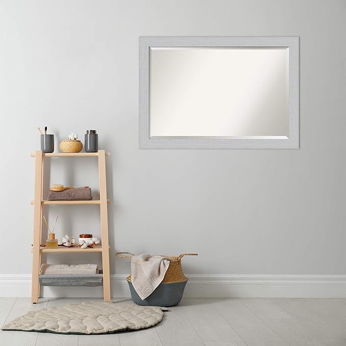 Amanti Art White Bathroom Mirror for Over Sink, 28x40 Shiplap White Rectangle Vanity Mirror, Large Coastal Wood Frame, Hangs Horizonally and Vertically, Bathroom Wall Decor, Beveled Edge from WI, USA