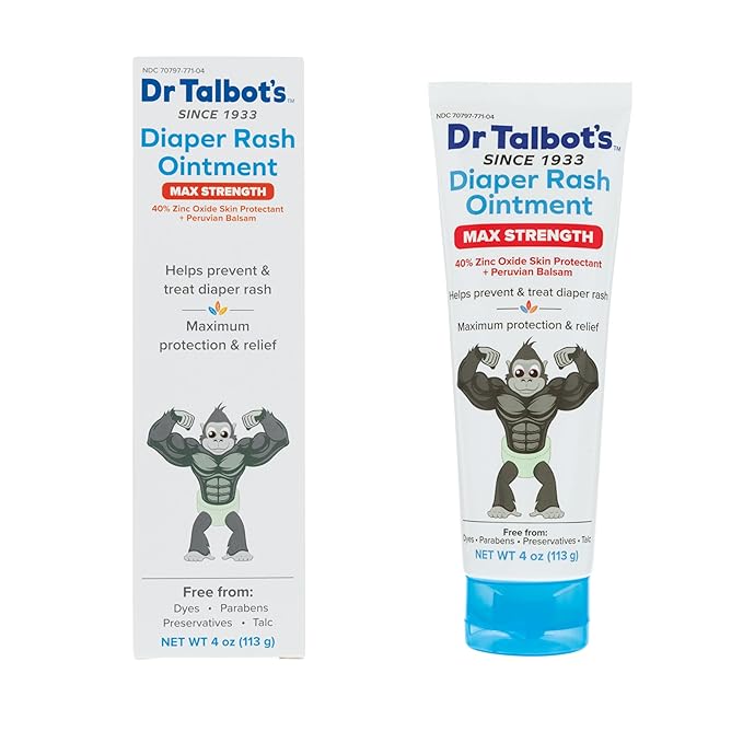 Dr. Talbot's Maximum Strength Diaper Rash Ointment - 4 oz - Zinc Oxide Skin Protectant with Peruvian Balsam - Treats and Prevents Rash