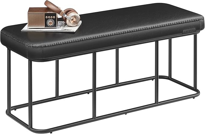 VASAGLE EKHO Collection - Storage Bench for Entryway, Ottoman Bench with Steel Frame, 43.3-Inch Wide, Synthetic Leather, Living Dining Room, Mid-Century Modern, Loads 660 lb, Ink Black ULOM085B01