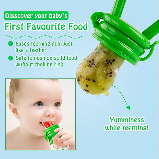 Baby Fruit Feeder/Food Feeder Pacifier for Babies (2 Pack) - HAOBAOBEI Mesh Teethers for Babies, Infant Teething Toy in Appetite Stimulating Colors, Bonus Includes 3 Sizes Silicone Pouches