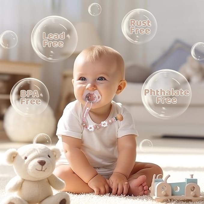 Pacifier Clip for Boys Girls Floral Daisy Macrame Baby Paci Clip Pacifier Holder Leash Boho Wooden Clips Handmade Braided Cotton Binky Clips (1pack:Khaki Style B)