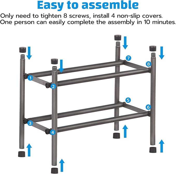 STORAGE MANIAC Expandable Shoe Rack, 16 Pairs Stackable Small Shoe Rack, Metal Adjustable Shoes Organizer for Closet, Entryway, Hallway, Garage, Front Door, Shoes Shelves, Black 4 Tier