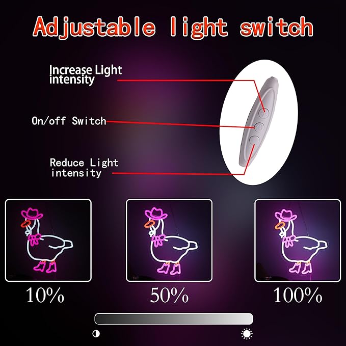 Pink Cowboy Goose Neon Sign, Funny Duck LED Light Up Sign, Western Cowgirl Boots Dimmable USB-Powered Neon Sign for Bedroom, Birthday Gift, Party, Bar, Game Room, Home, Café, and Wall Décor