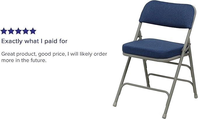 Flash Furniture Hercules Series Metal Folding Chairs with Cushioned Seat, Fabric Upholstered Event Chairs with 300-lb. Static Weight Capacity, Set of 2, Navy