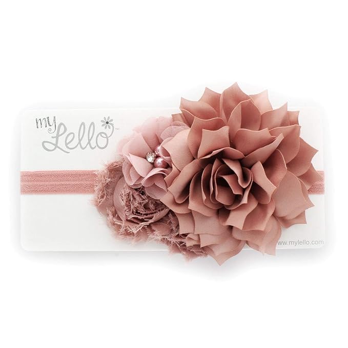 My Lello Headband Shabby Fabric Flower Cluster Baby - Infant - Toddler - Girl Stretchy Elastic Red