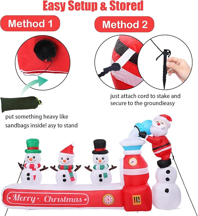 VCUTEKA Christmas Inflatables Outdoor Decorations, 8FT Blow Up Santa Claus with Three Snowmen, Animated Christmas Inflatable Yard Decoration with LED Lights for Holiday Lawn Garden Xmas Décor
