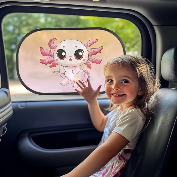 Bulopur Cute Axolotl Window Shades 2 Pack Car Shades for Back Windows Baby Car Seat Sun Protection Cute Design Car Sun Shade Side Window Fit Most Car, Truck, SUV, or Van