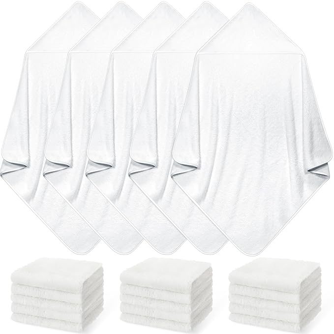 Buryeah 5 Pcs Baby Bath Towel and 15 Count Baby Washcloths Sets, Hooded Towels for Newborns Infants and Toddlers Soft Coral Fleece Toddler for Newborn Boy Girl(White)