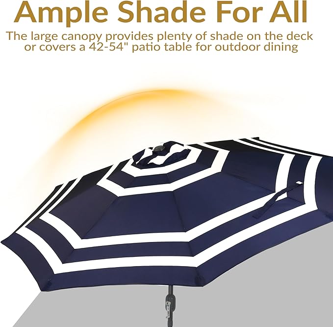 Sunnydaze Outdoor Patio Umbrella - Polyester Table Market Umbrella with Push-Button Tilt and Crank - 8 Sturdy Ribs - Navy Blue Stripe - 9ft