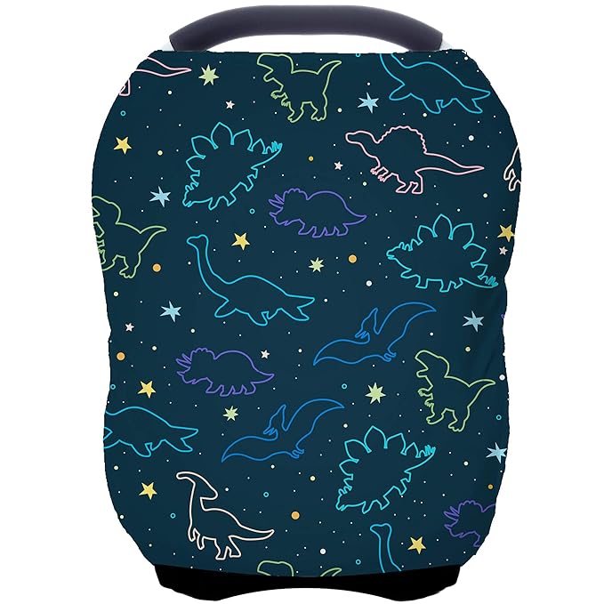 Car Seat Covers Canopy Cover - Multi-use Cover Carseat Canopy, Breathable Breastfeeding Cover, Car Seat Covers for Bbies, Boys & Girls Shower Gifts (Dark Blue Dinosaur)